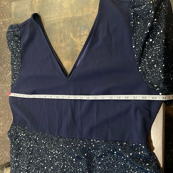 Plus Size Mesh Cocktail Party Dress V Neck Long Sleeve Sheer Formal Midi Dress - Picture 10 of 14